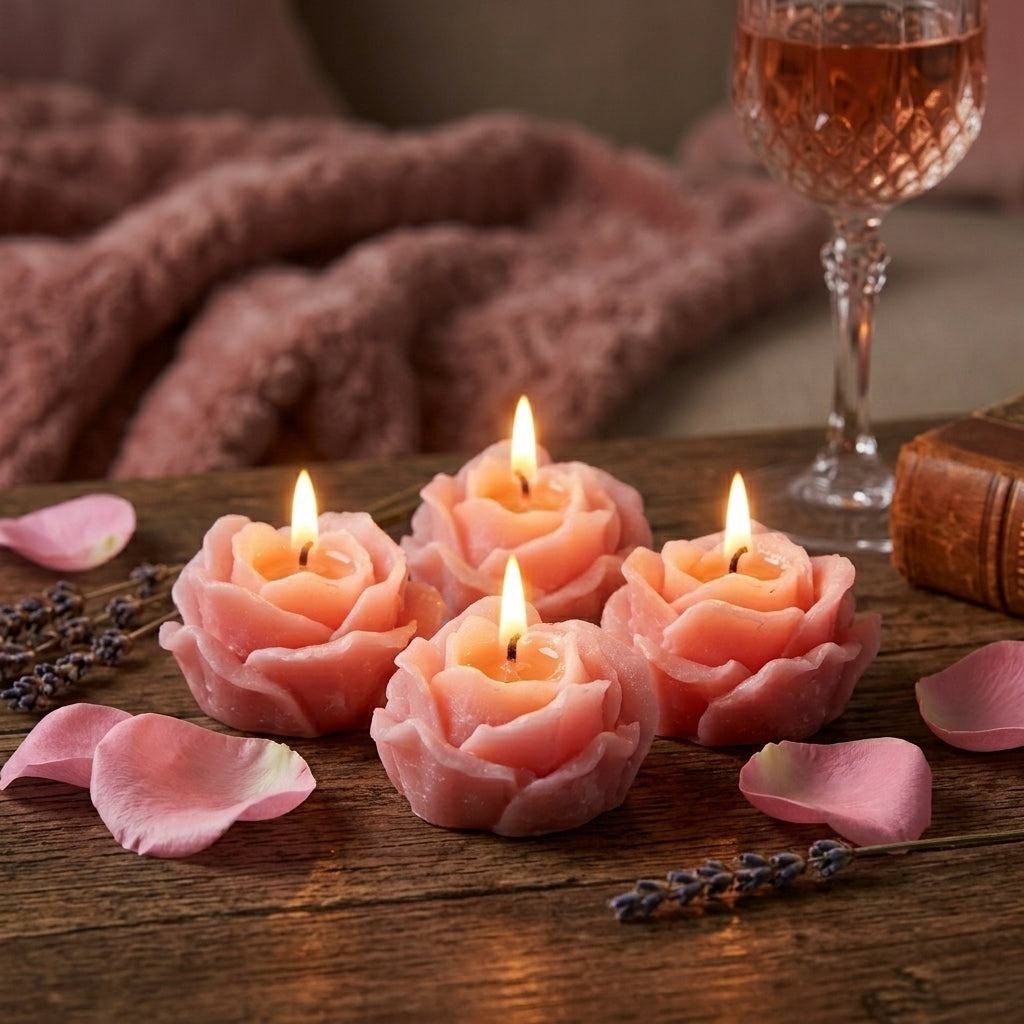 Velas en forma de rosas 3 pzas aroma rosas frescas.