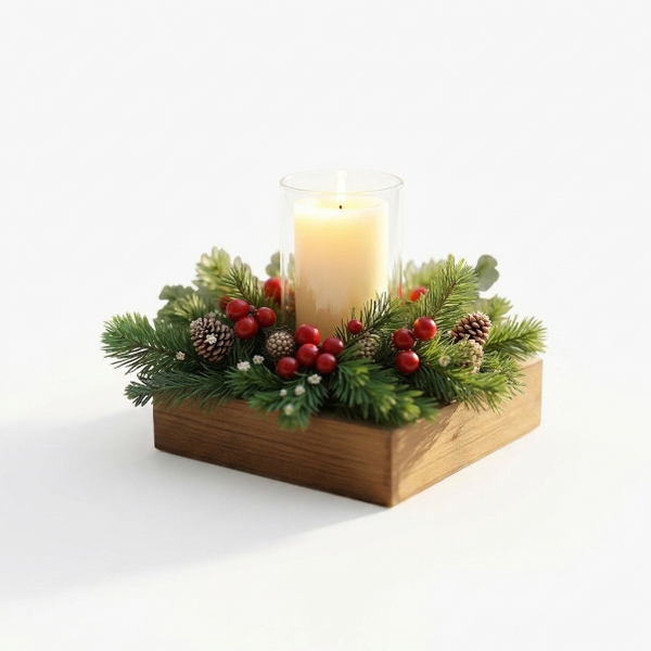 Centro de mesa navideño mod. Oneyork en madera noble, vista principal completa