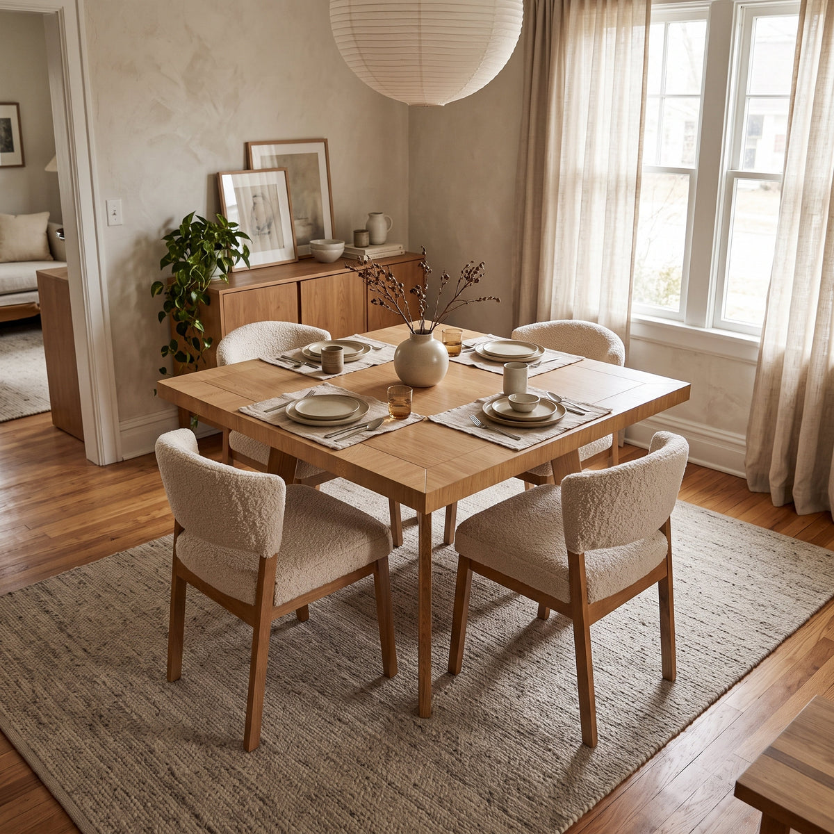 Comedor Elara en Encino con Detalles en Madera Sólida · Punto Focal Arquitectónico - Ambientada secundaria con iluminación cálida residencial | LEMICH Muebles de Lujo Ocotlán
