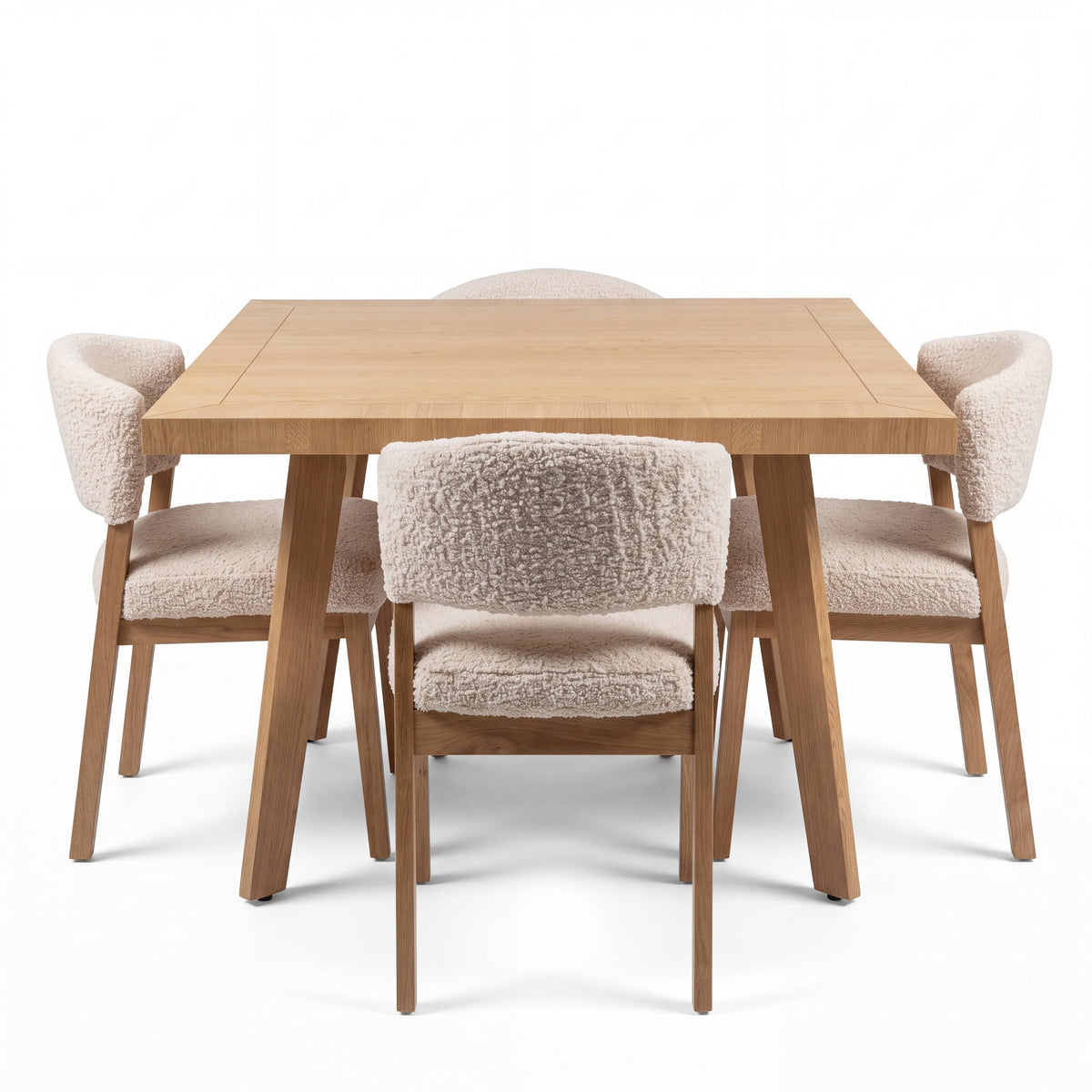 Comedor Elara en Encino con Detalles en Madera Sólida · Punto Focal Arquitectónico - Vista frontal completa del juego de comedor | LEMICH Muebles de Lujo Ocotlán