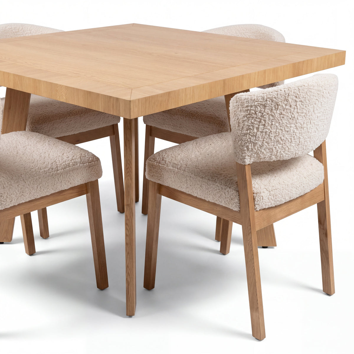 Comedor Elara en Encino con Detalles en Madera Sólida · Punto Focal Arquitectónico - Vista lateral del juego de comedor | LEMICH Muebles de Lujo Ocotlán