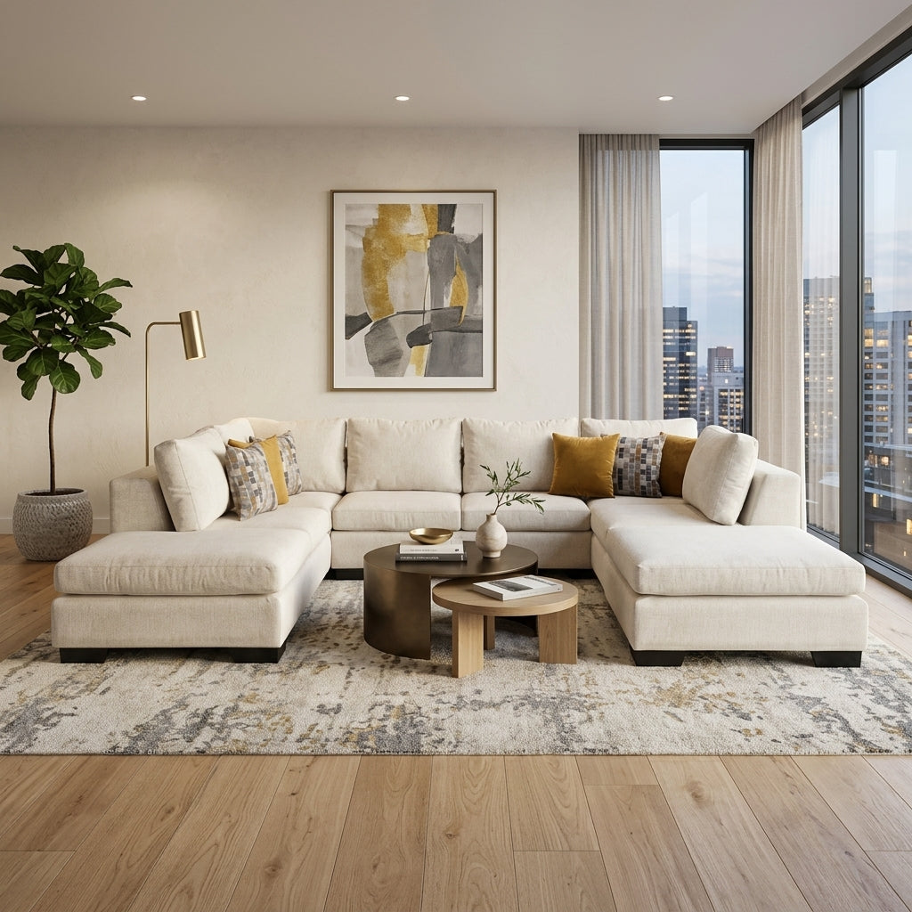 Gran Sala Seccional Roma en U con Doble Chaise Lounge - Ambientada Editorial - Espacio Residencial | LEMICH Muebles de Lujo