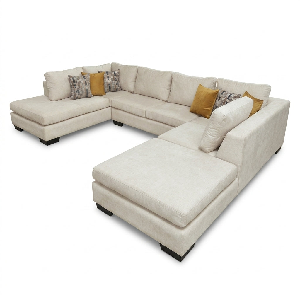 Gran Sala Seccional Roma en U con Doble Chaise Lounge - Perspectiva Fondo Blanco | LEMICH Muebles de Lujo