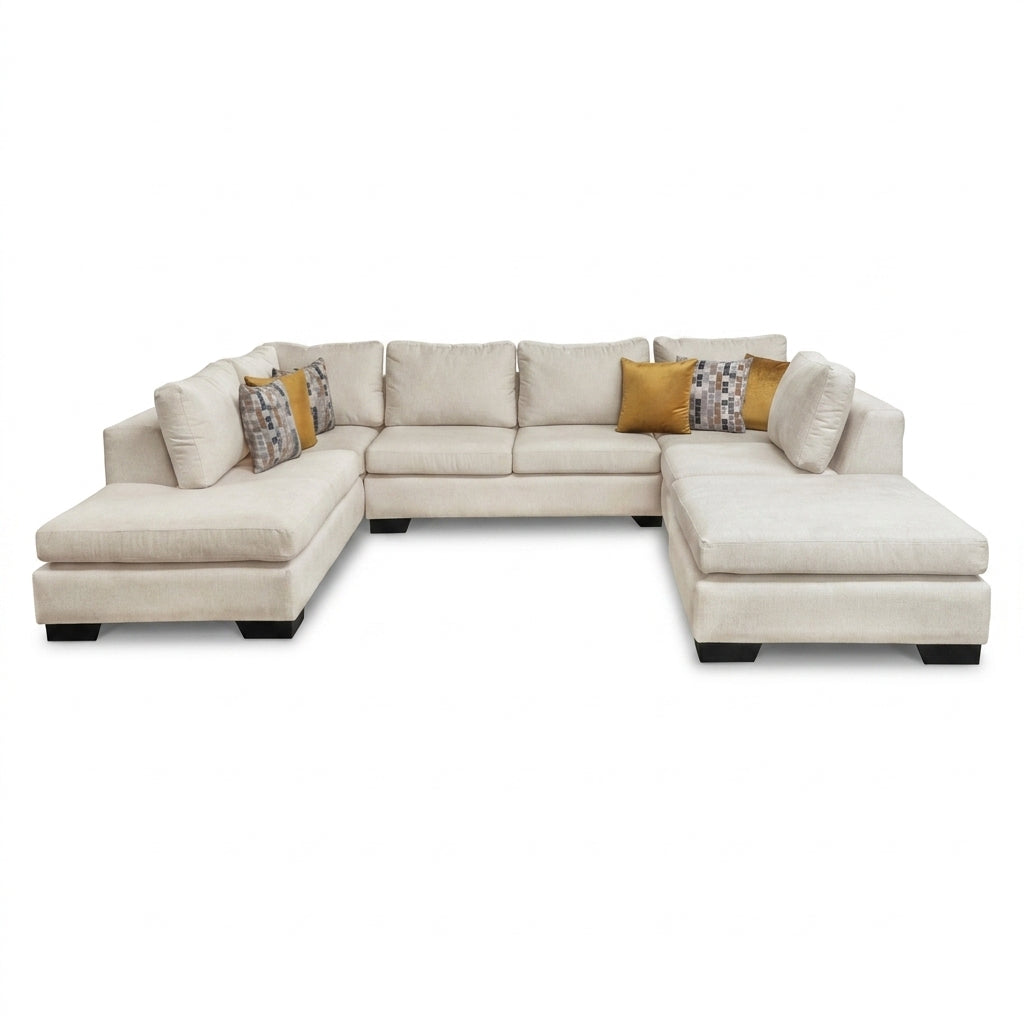Gran Sala Seccional Roma en U con Doble Chaise Lounge - Perspectiva Fondo Blanco | LEMICH Muebles de Lujo