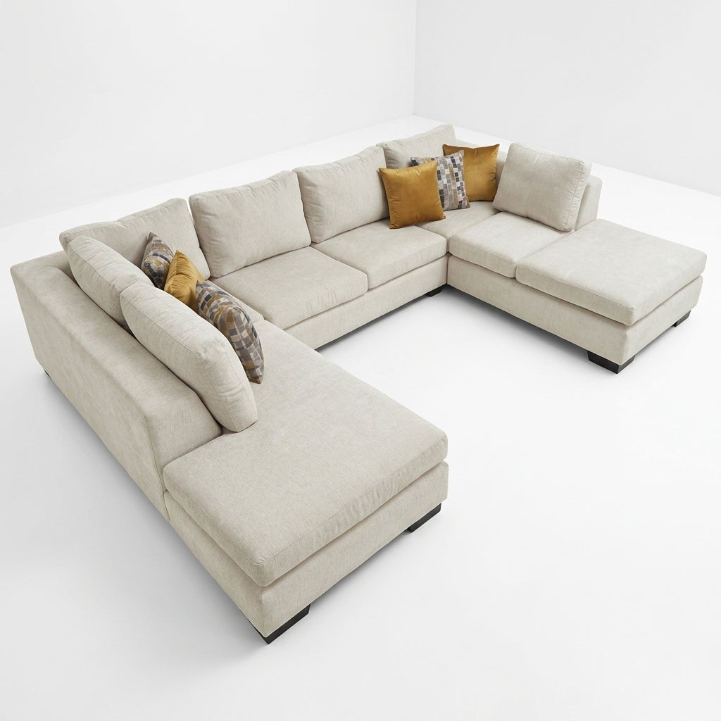 Gran Sala Seccional Roma en U con Doble Chaise Lounge - Perspectiva Fondo Blanco | LEMICH Muebles de Lujo