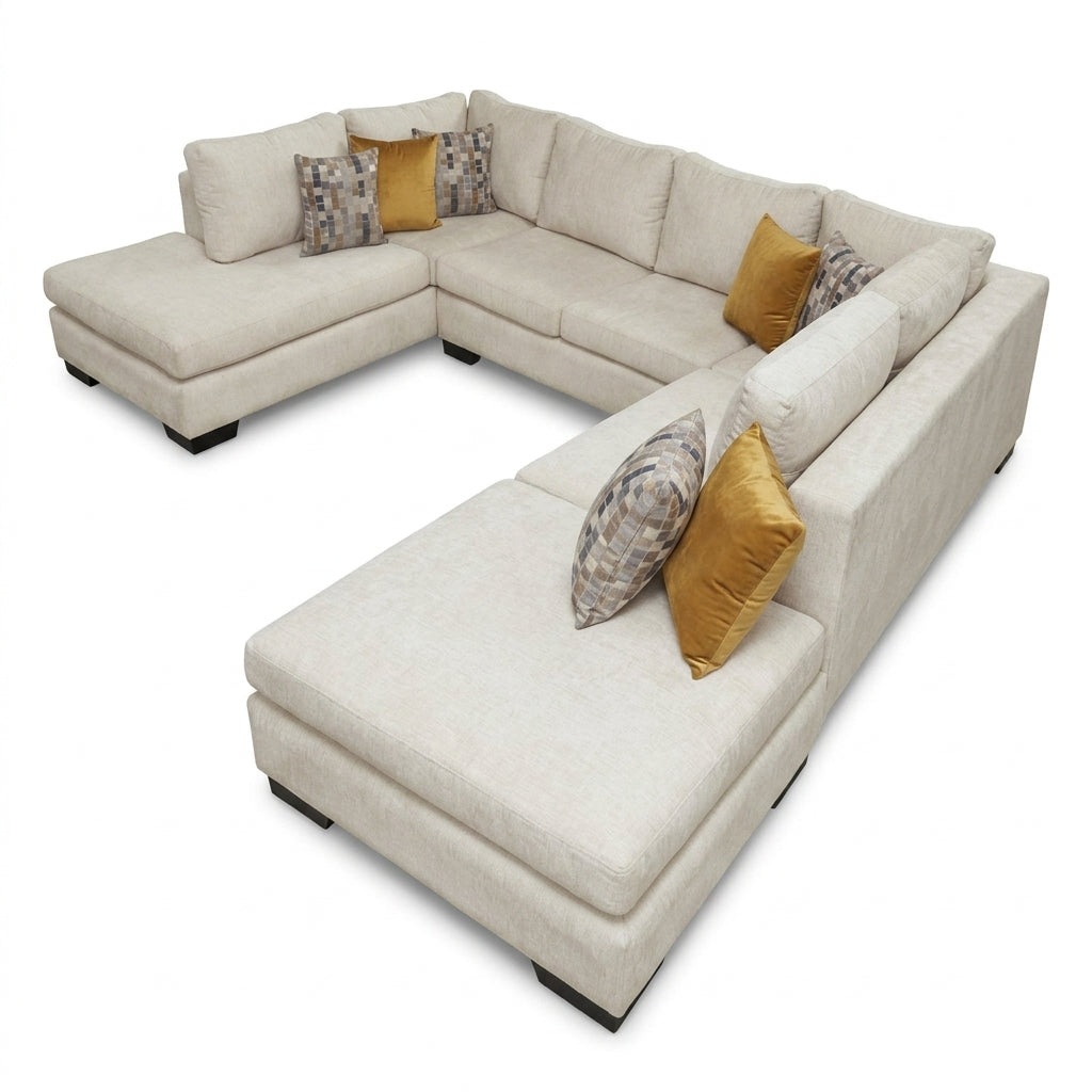 Gran Sala Seccional Roma en U con Doble Chaise Lounge - Perspectiva Fondo Blanco | LEMICH Muebles de Lujo