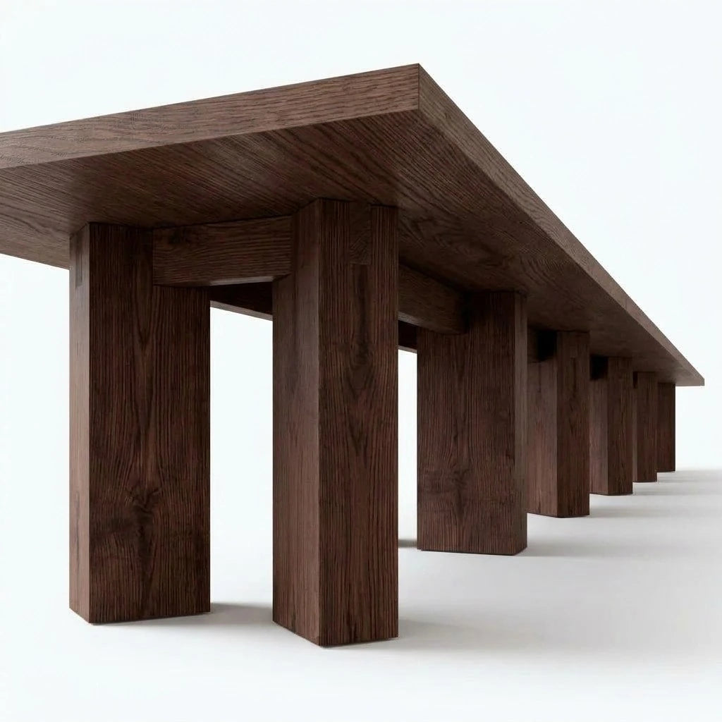 Detalle estructural y ensamble de pedestales monolíticos en nogal de Mesa de Comedor Diadem | LEMICH Atelier