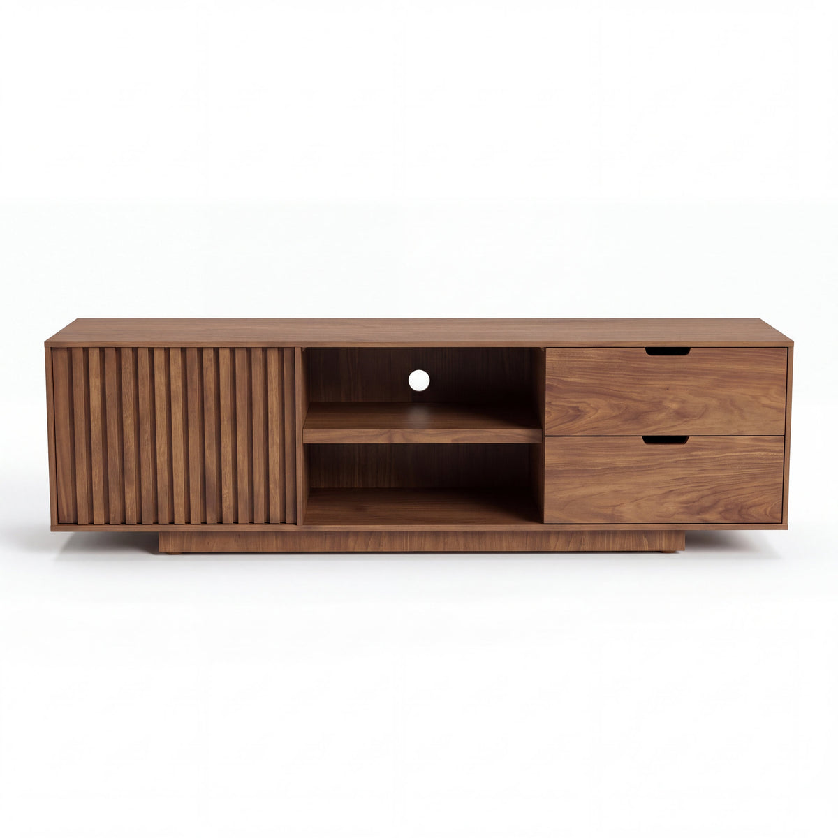 Mueble de TV Velin Nogal · Diseño Minimalista - Vista en perspectiva angular baja | LEMICH Muebles de Lujo Ocotlán