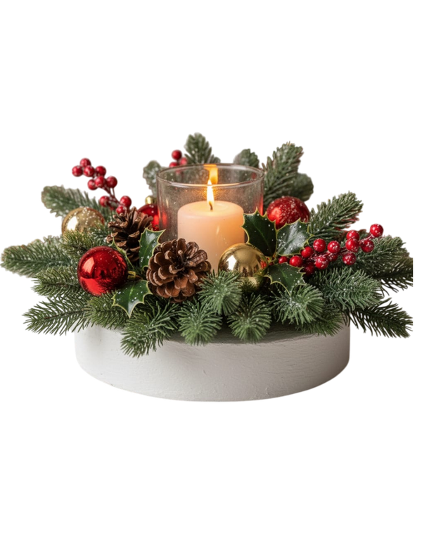 Centro de mesa navideño  mod. Refugio navideño en madera noble, vista principal completa