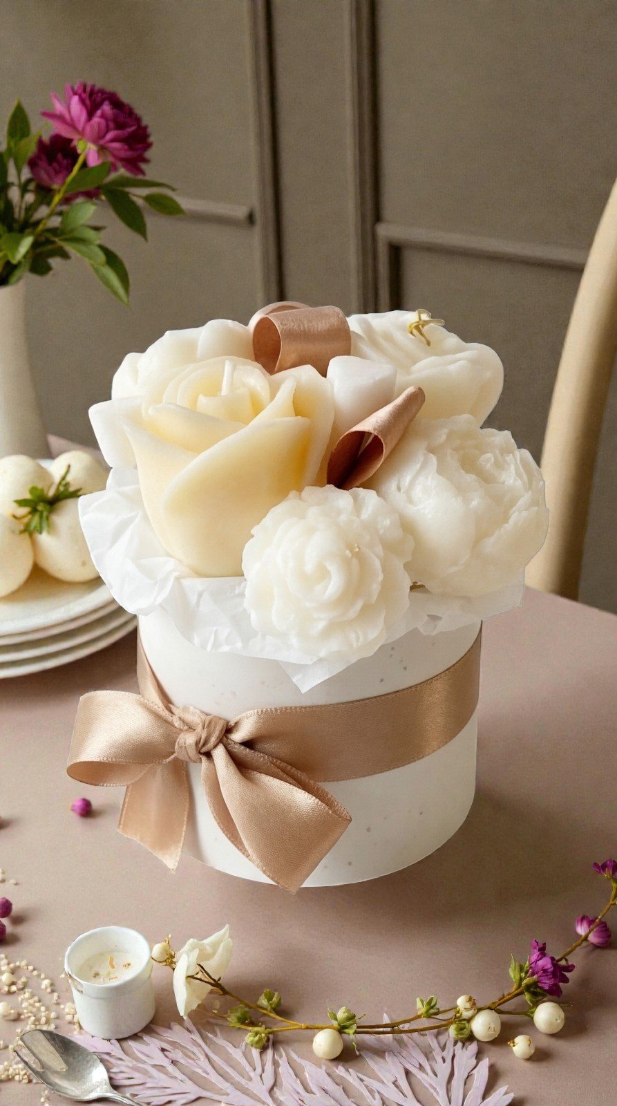 Colección Florilegio: Souvenir set de 5 pzas. Floral en Velas Decorativas