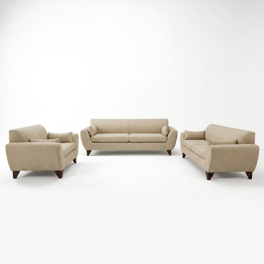 Sala Clásica Marcella en Lino Natural y Patas de Encino - Fondo Blanco Hero - Vista Principal | LEMICH Muebles de Lujo