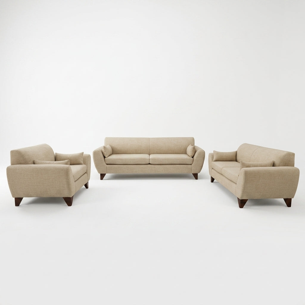 Sala Clásica Marcella en Lino Natural y Patas de Encino - Perspectiva Fondo Blanco | LEMICH Muebles de Lujo