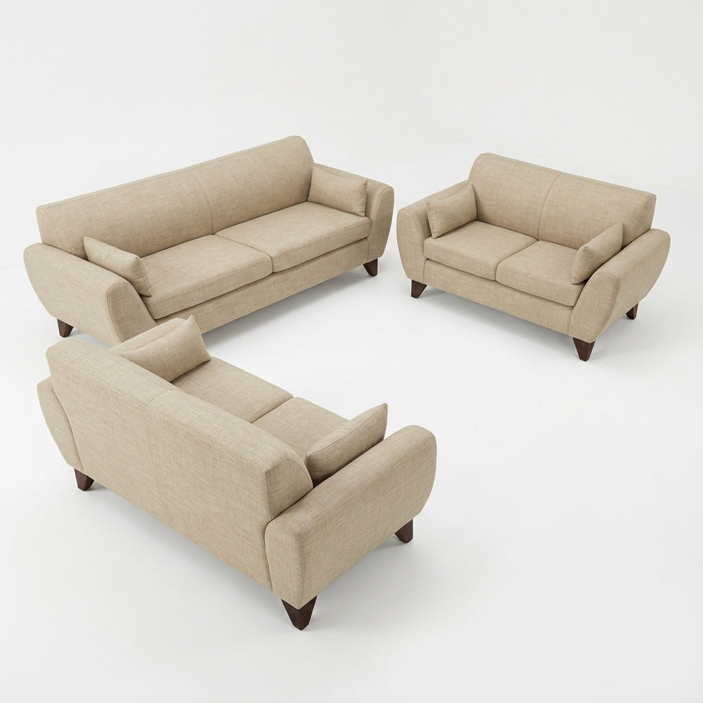 Sala Clásica Marcella en Lino Natural y Patas de Encino - Perspectiva Fondo Blanco | LEMICH Muebles de Lujo