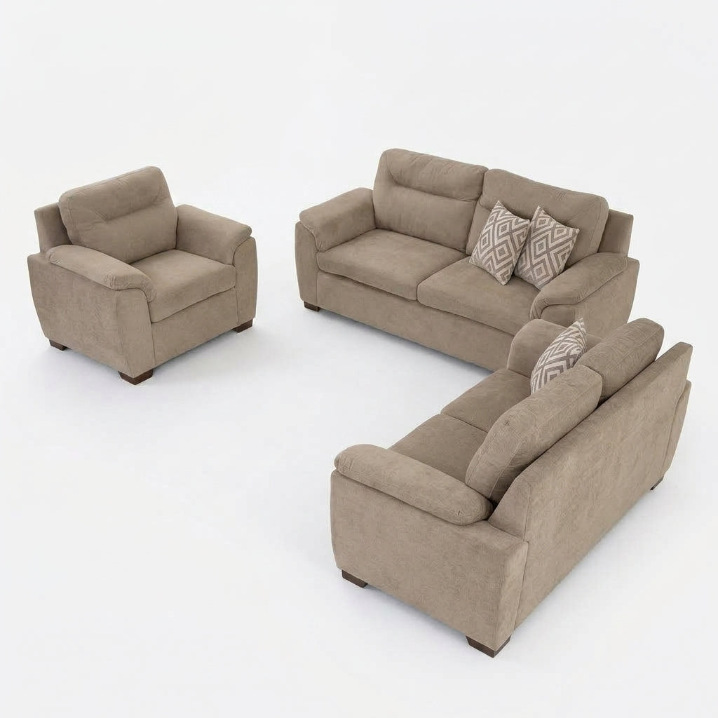 Sala Confortevole Marina en Suede Capuchino con Brazos Acolchados - Perspectiva Fondo Blanco | LEMICH Muebles de Lujo
