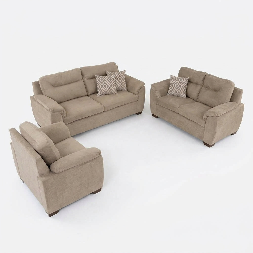 Sala Confortevole Marina en Suede Capuchino con Brazos Acolchados - Perspectiva Fondo Blanco | LEMICH Muebles de Lujo