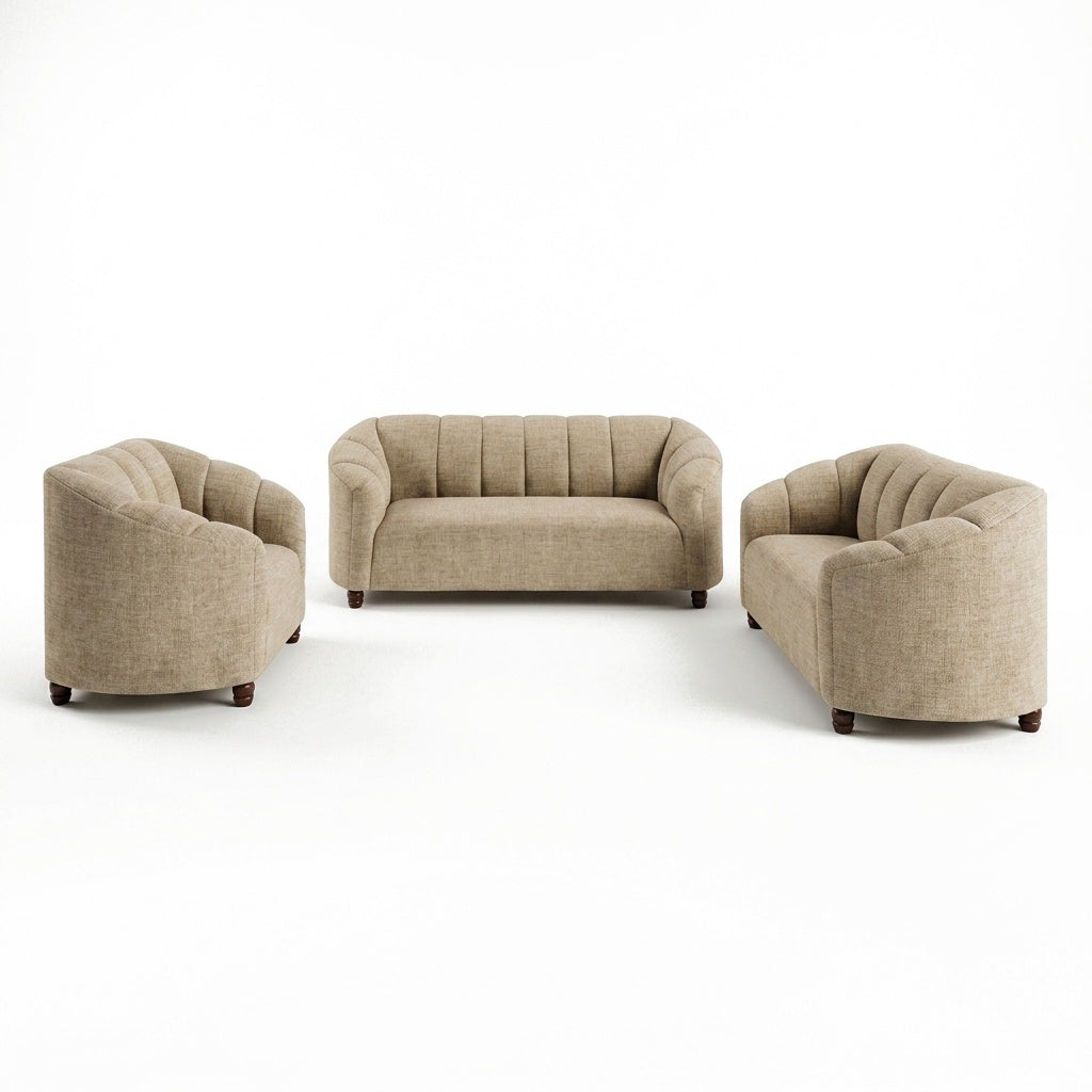 Sala Escultórica Nuvola en Bouclé Crema con Respaldo Canalé - Fondo Blanco Hero - Vista Principal | LEMICH Muebles de Lujo