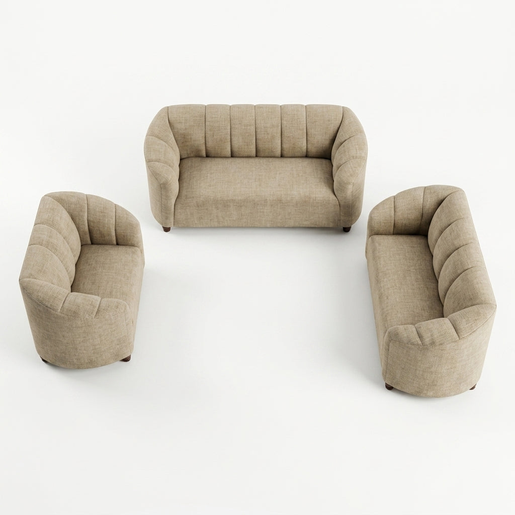 Sala Escultórica Nuvola en Bouclé Crema con Respaldo Canalé - Perspectiva Fondo Blanco | LEMICH Muebles de Lujo