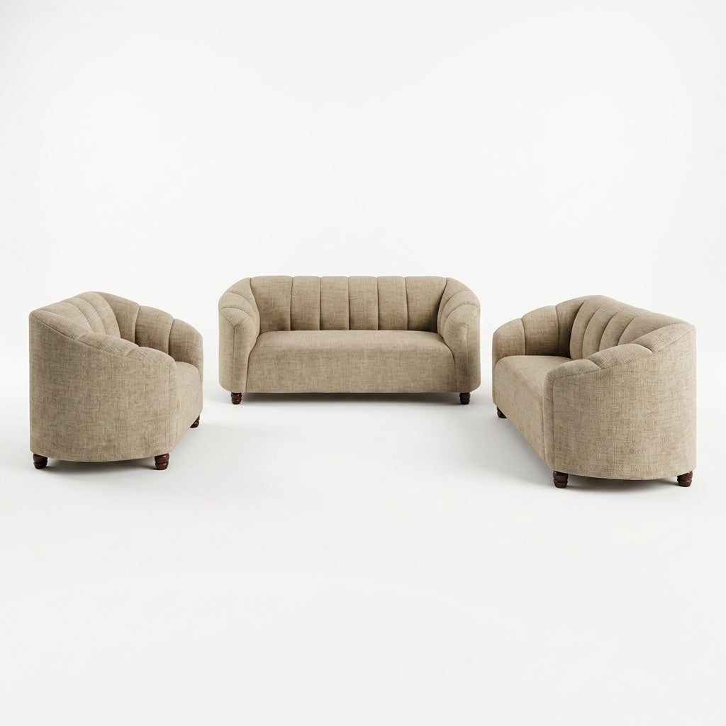 Sala Escultórica Nuvola en Bouclé Crema con Respaldo Canalé - Perspectiva Fondo Blanco | LEMICH Muebles de Lujo