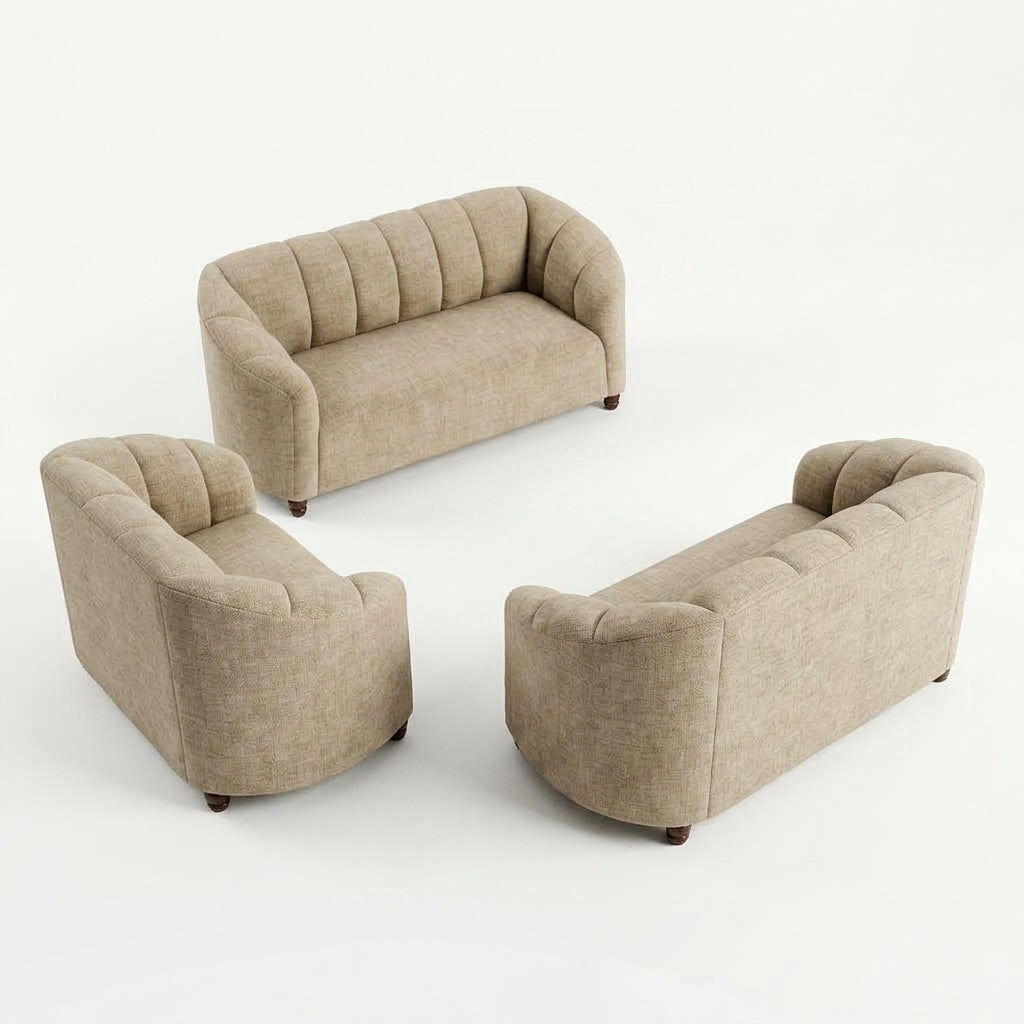 Sala Escultórica Nuvola en Bouclé Crema con Respaldo Canalé - Perspectiva Fondo Blanco | LEMICH Muebles de Lujo