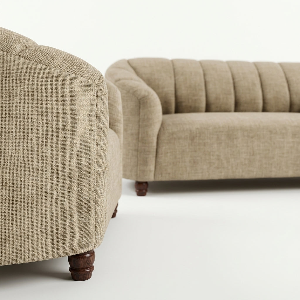 Sala Escultórica Nuvola en Bouclé Crema con Respaldo Canalé - Detalle y Acabados de Alta Gama | LEMICH Muebles de Lujo