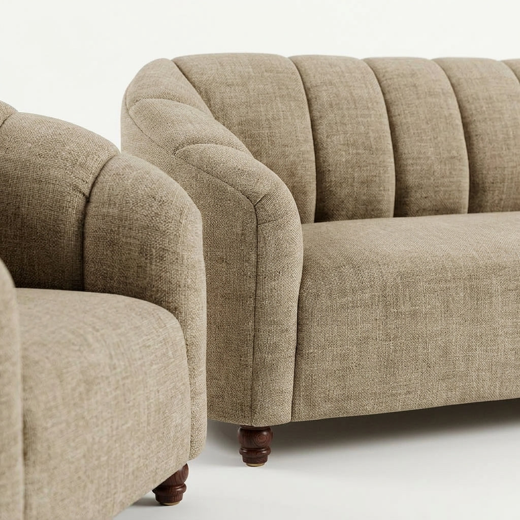 Sala Escultórica Nuvola en Bouclé Crema con Respaldo Canalé - Detalle y Acabados de Alta Gama | LEMICH Muebles de Lujo