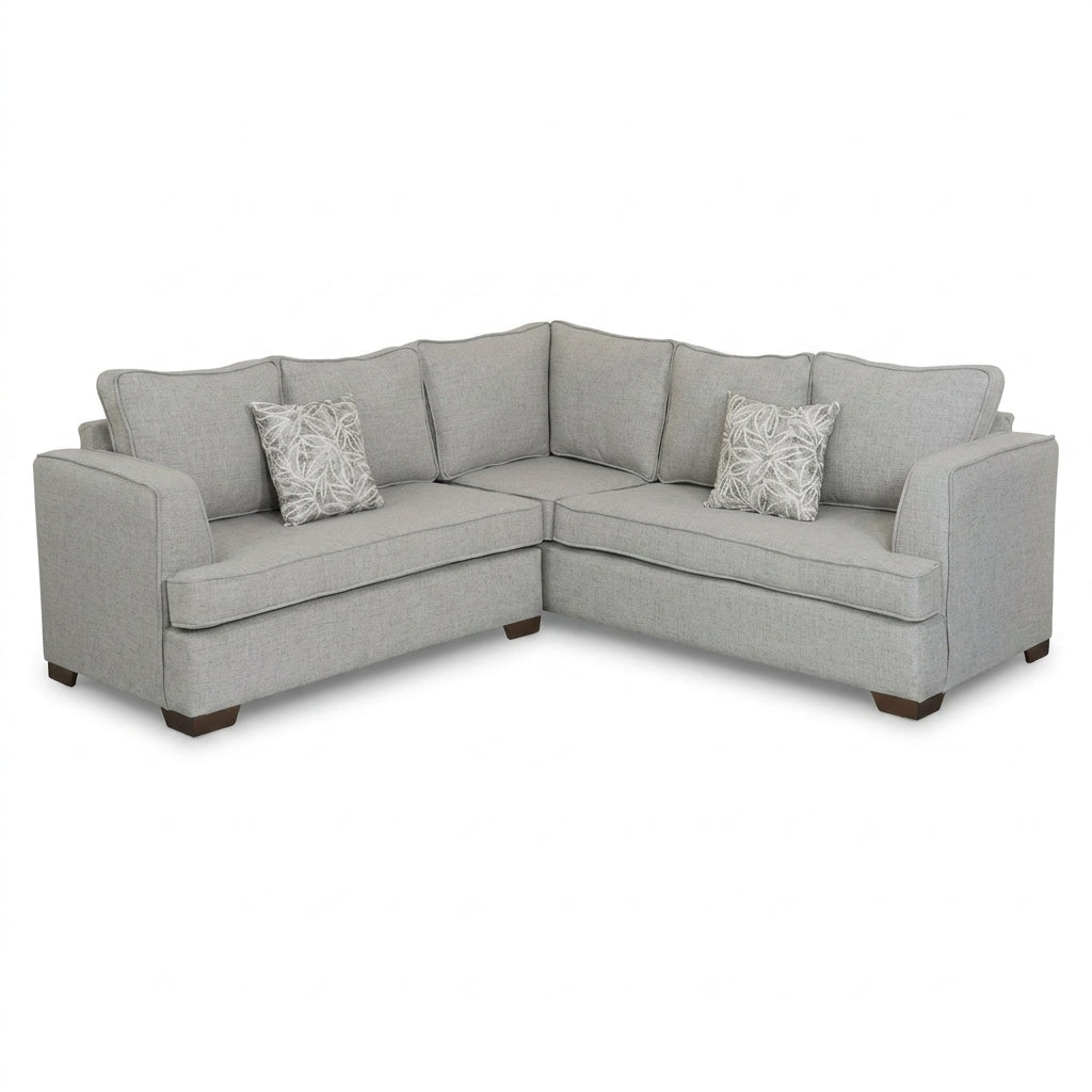 Sala Esquinera Seccional Bologna en Lino Gris Oxford - Perspectiva Fondo Blanco | LEMICH Muebles de Lujo
