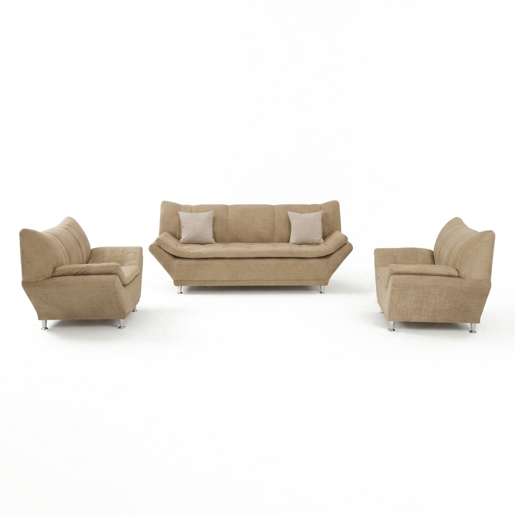 Sala Moderna Sorrento en Chenille Avena y Soportes de Acero - Fondo Blanco Hero - Vista Principal | LEMICH Muebles de Lujo