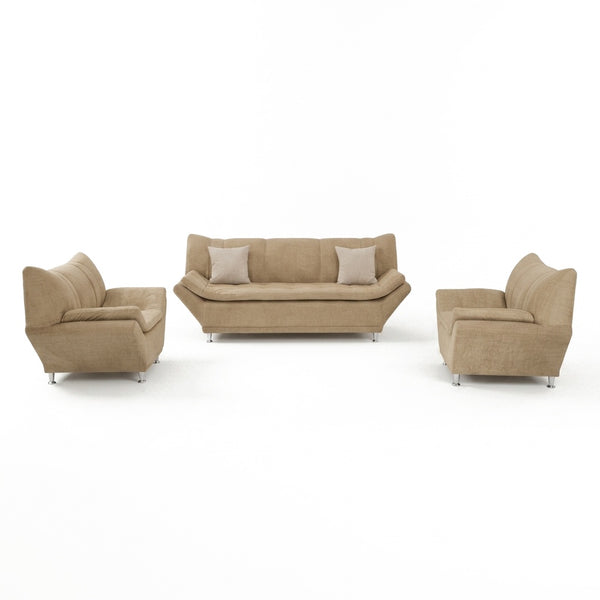Sala Moderna Sorrento en Chenille Avena y Soportes de Acero - Fondo Blanco Hero - Vista Principal | LEMICH Muebles de Lujo