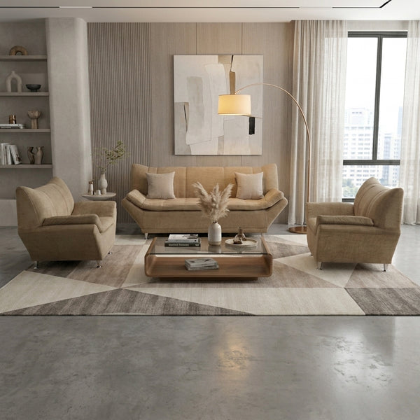 Sala Moderna Sorrento en Chenille Avena y Soportes de Acero - vista alternativa