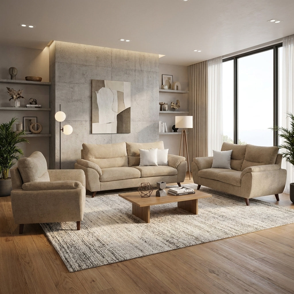 Sala Modular Conversazione Positano en Escuadra - Ambientada Panorámica - Salón Integrado | LEMICH Muebles de Lujo