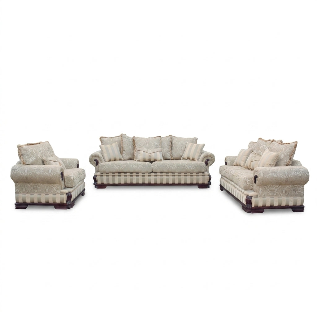 Sala Señorial Granducale Bellini con Faldón Plisado y Brazos Rodillo - Perspectiva Fondo Blanco | LEMICH Muebles de Lujo