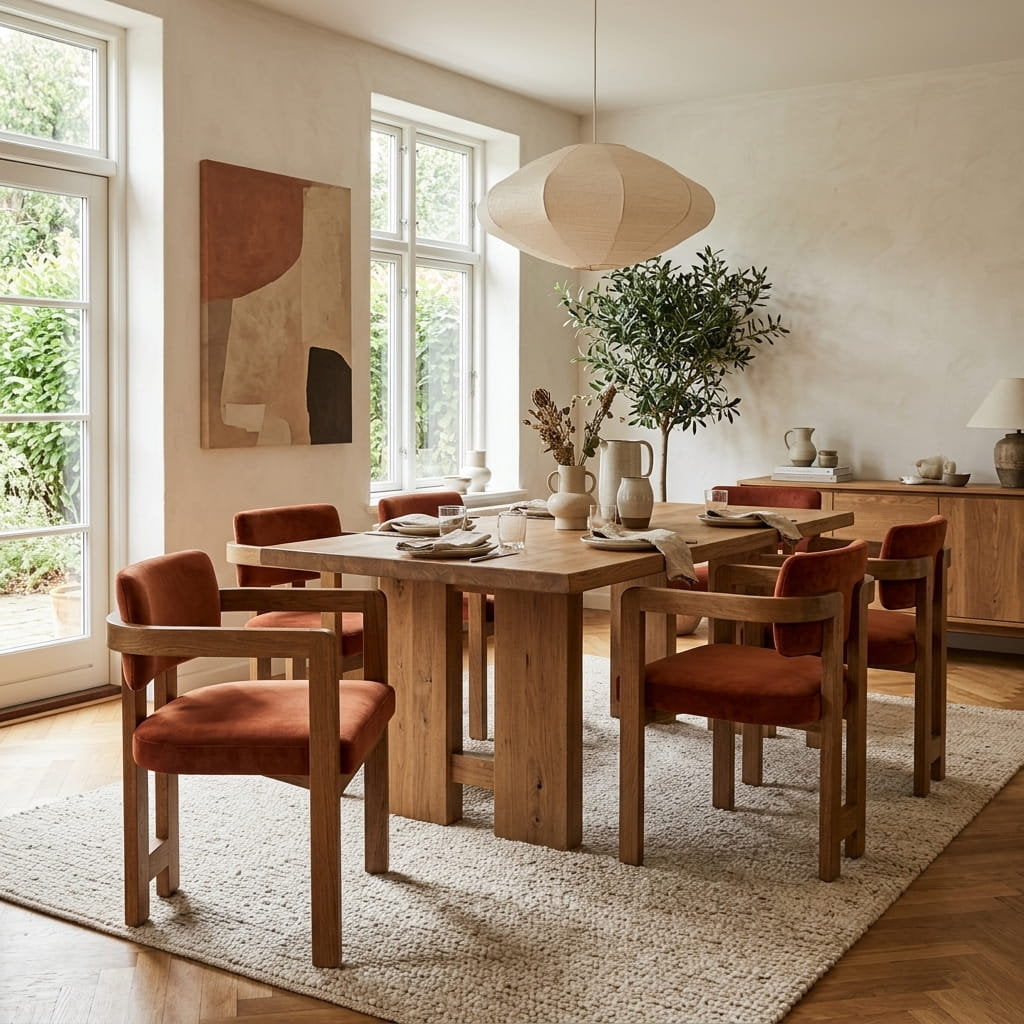 Silla Exalt en Rosa Morada Sólida y Terciopelo · Escultural - Ambientada en comedor residencial de autor | LEMICH Muebles de Lujo Ocotlán