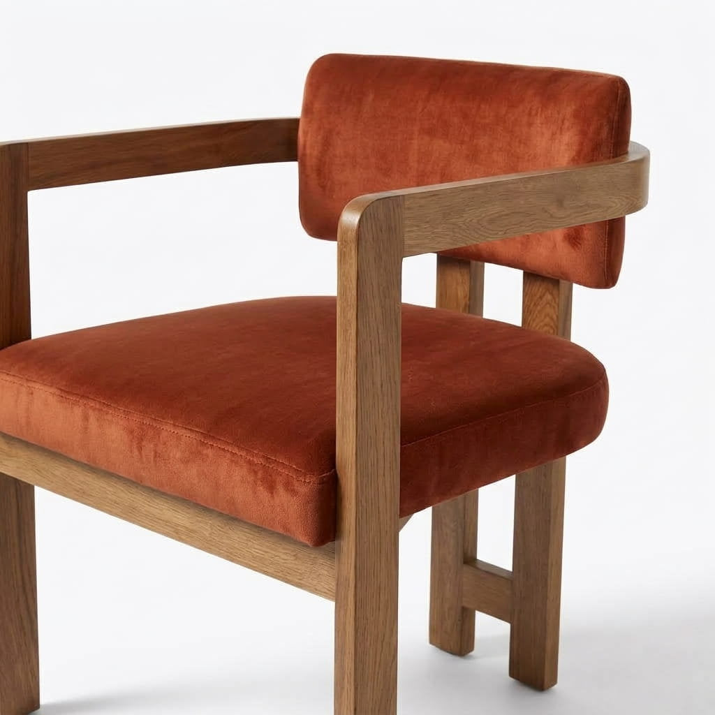 Silla Exalt en Rosa Morada Sólida y Terciopelo · Escultural - Detalle de descansabrazos curvo y soporte de respaldo | LEMICH Muebles de Lujo Ocotlán