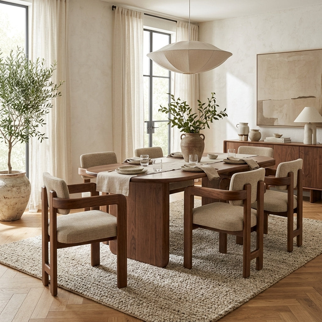 Silla Vesper en Madera Sólida Maciza · Escultural - Ambientada en comedor de diseño contemporáneo | LEMICH Muebles de Lujo Ocotlán