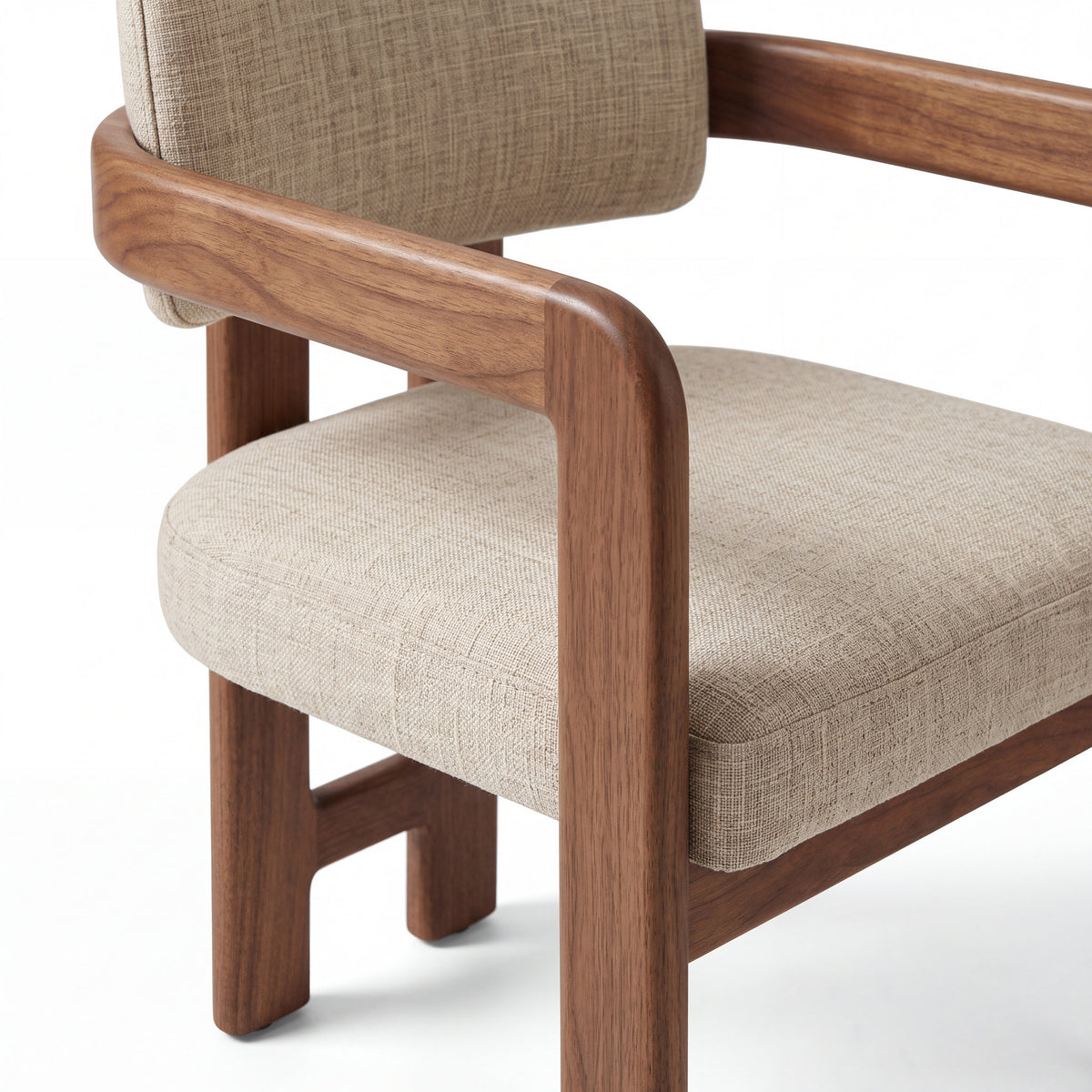 Silla Vesper en Madera Sólida Maciza · Escultural - Macro detalle de textura textil en lino premium | LEMICH Muebles de Lujo Ocotlán