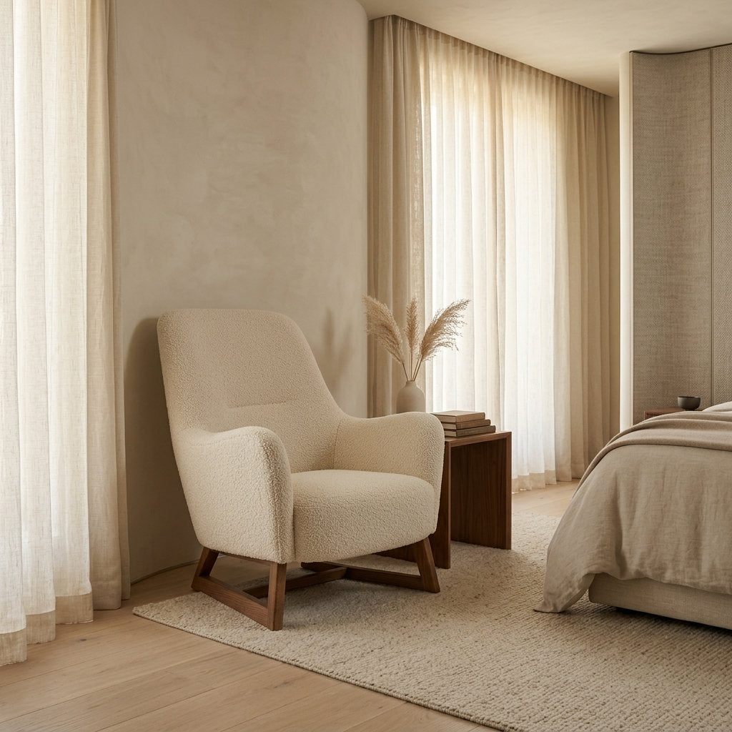 Sillón Aura · Rosa Morada · Diseño Minimalista y Cómodo - Ambientada en Suite Principal Serene | LEMICH Muebles de Lujo Ocotlán