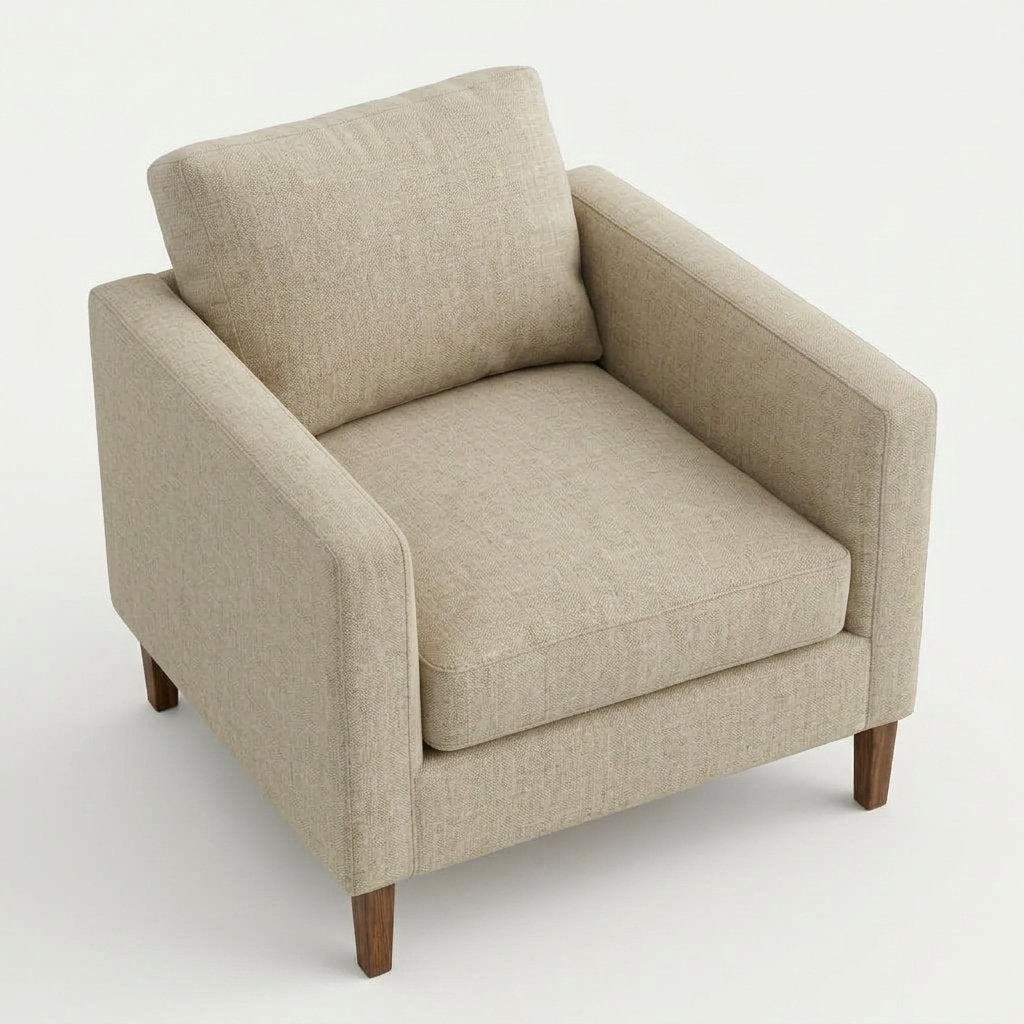 Sillón Eleganza | Madera Exótica | Confort de Lujo - Vista Ángulo Superior Elevado Fondo Blanco | LEMICH Muebles de Lujo Ocotlán