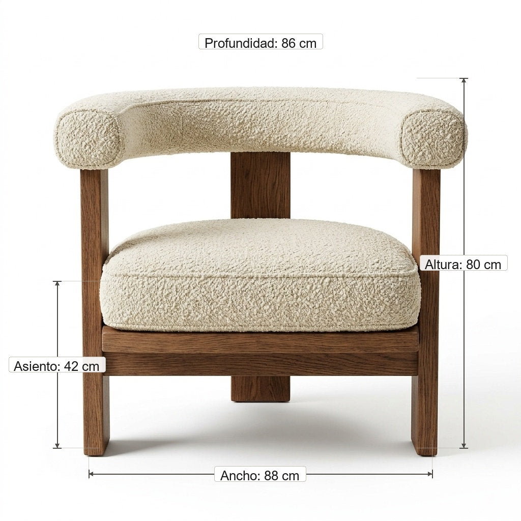 Sillón Portofino | Rosa Morada Diseño Escultórico - Guía de Medidas y Proporciones en Centímetros | LEMICH Muebles de Lujo Ocotlán