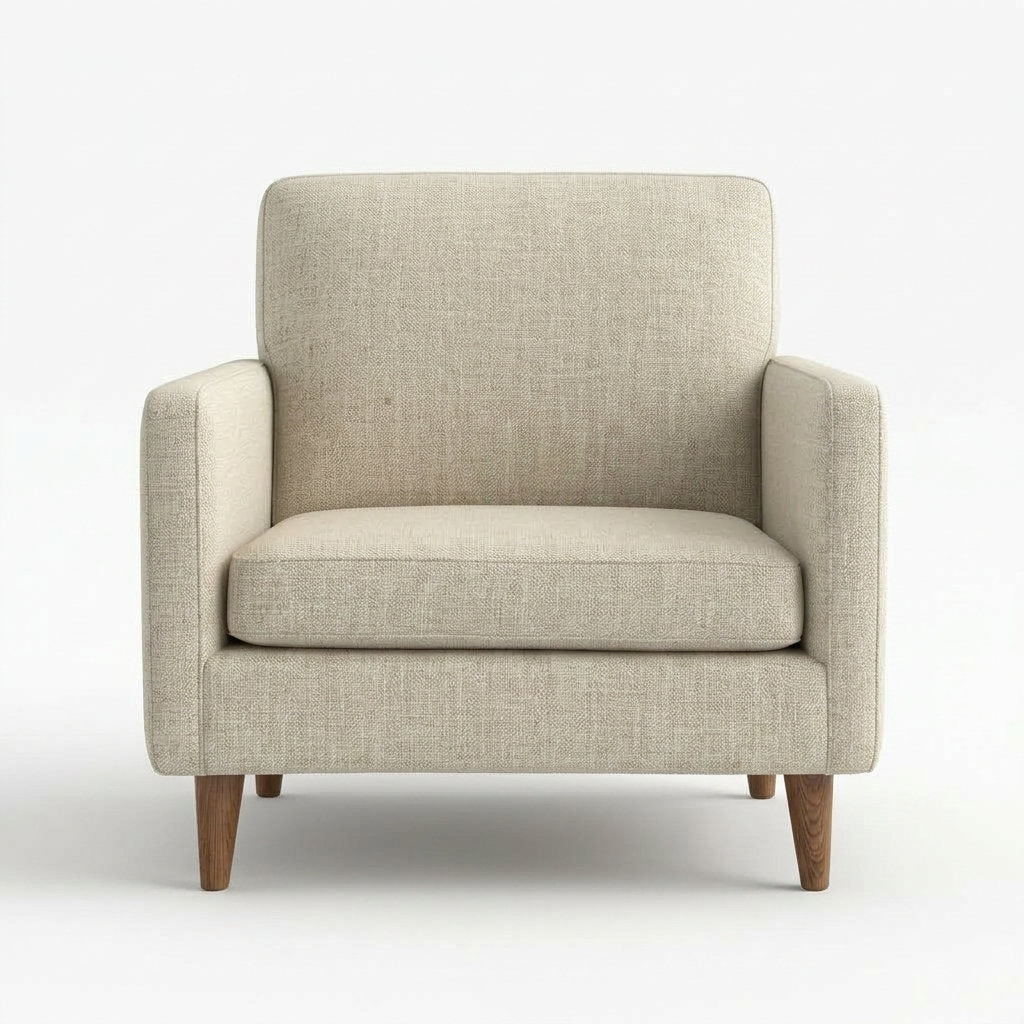 Sillón Rilasso · Madera y Tela · Elegancia Casual - Vista Frontal Directa Fondo Blanco | LEMICH Muebles de Lujo Ocotlán