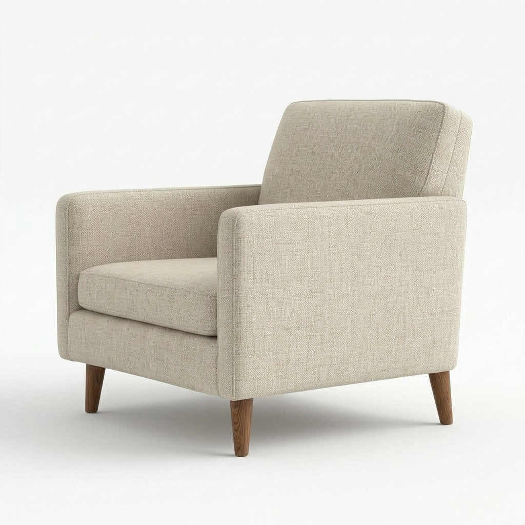 Sillón Rilasso · Madera y Tela · Elegancia Casual - Vista Ángulo Tres Cuartos Opuesto Fondo Blanco | LEMICH Muebles de Lujo Ocotlán