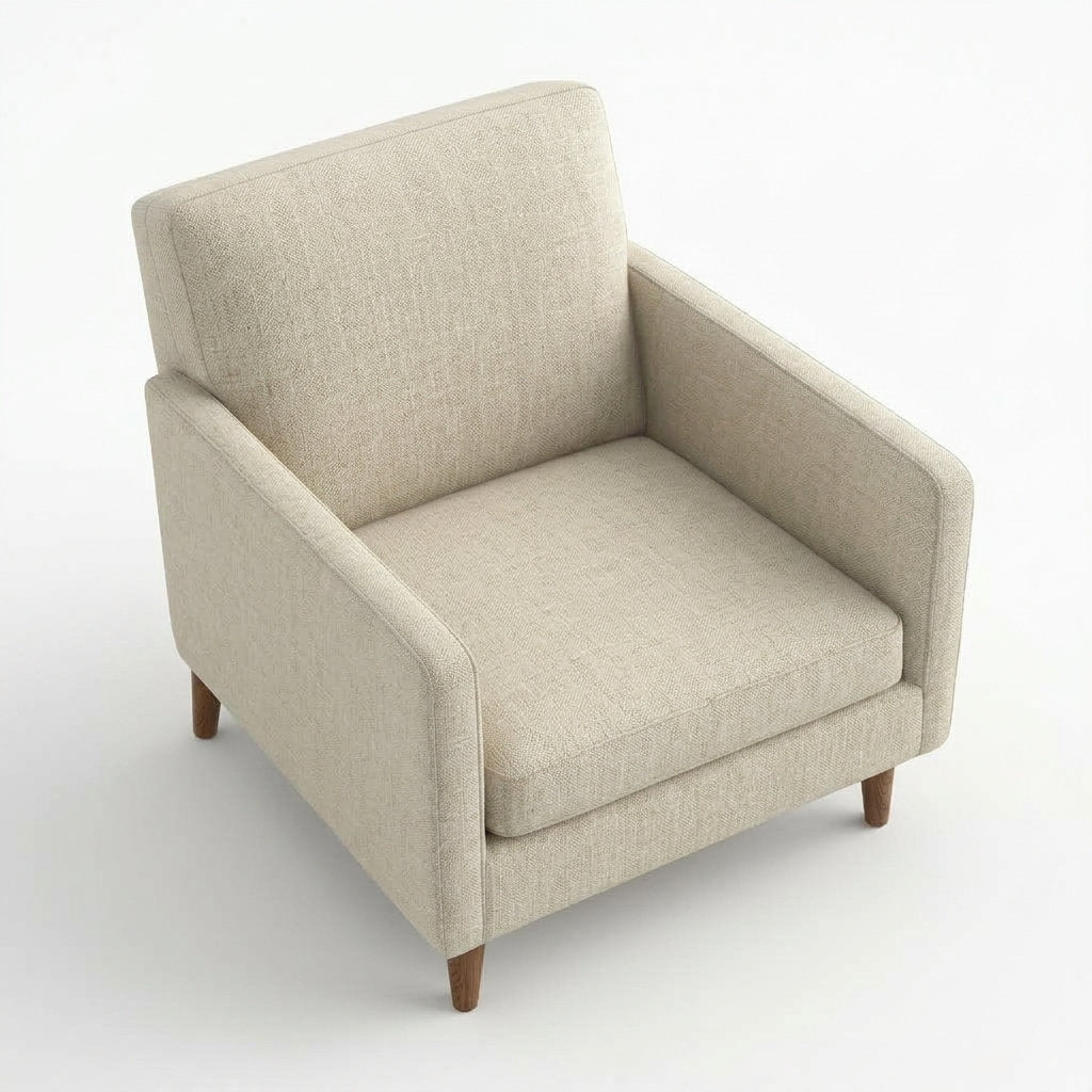 Sillón Rilasso · Madera y Tela · Elegancia Casual - Vista Ángulo Superior Elevado Fondo Blanco | LEMICH Muebles de Lujo Ocotlán