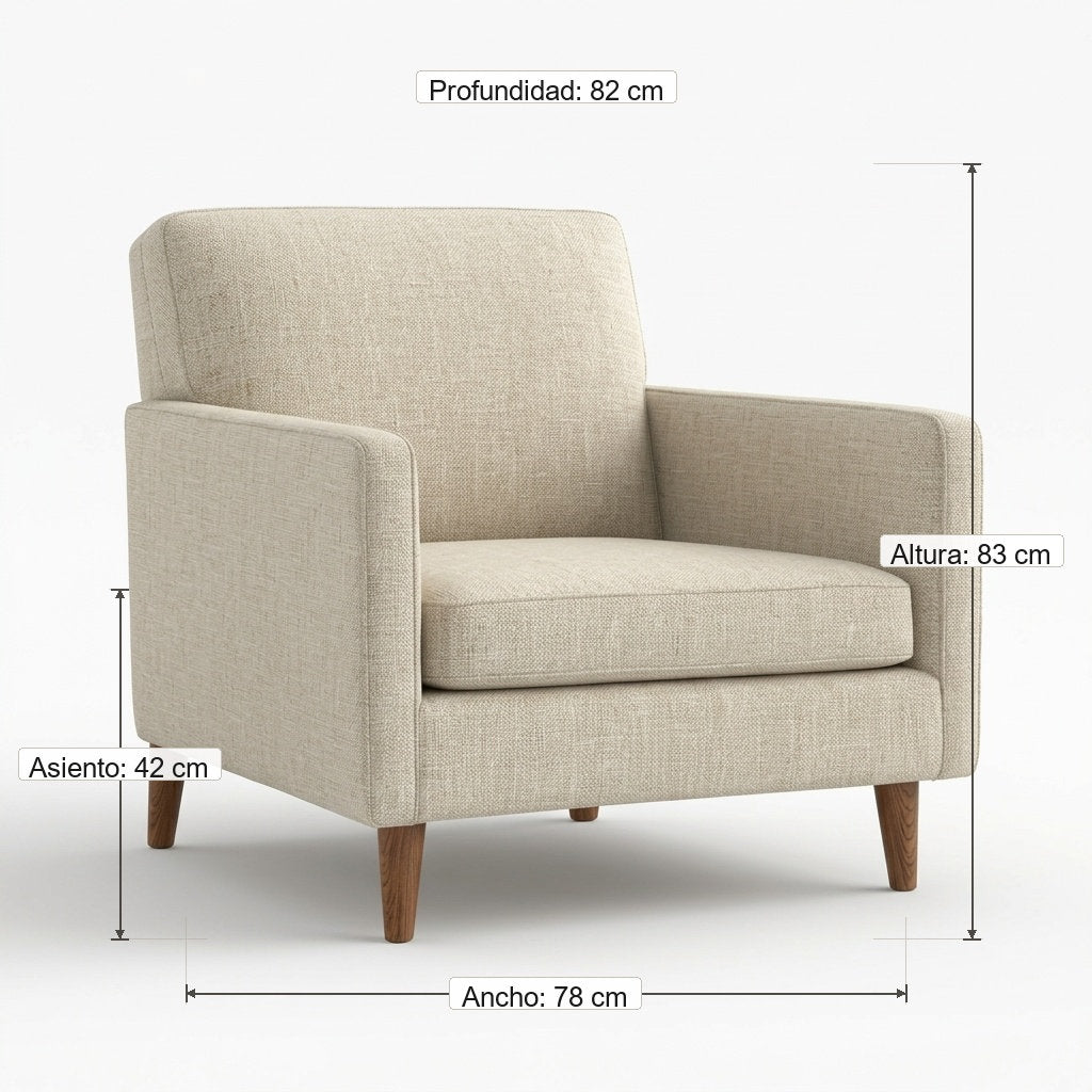 Sillón Rilasso · Madera y Tela · Elegancia Casual - Guía de Medidas y Proporciones en Centímetros | LEMICH Muebles de Lujo Ocotlán
