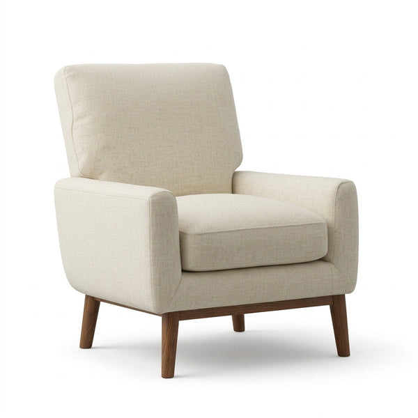 Sillón Tranquillità · Pino Minimalista: Tu Refugio Cómodo - Vista Principal 3/4 Fondo Blanco | LEMICH Muebles de Lujo Ocotlán