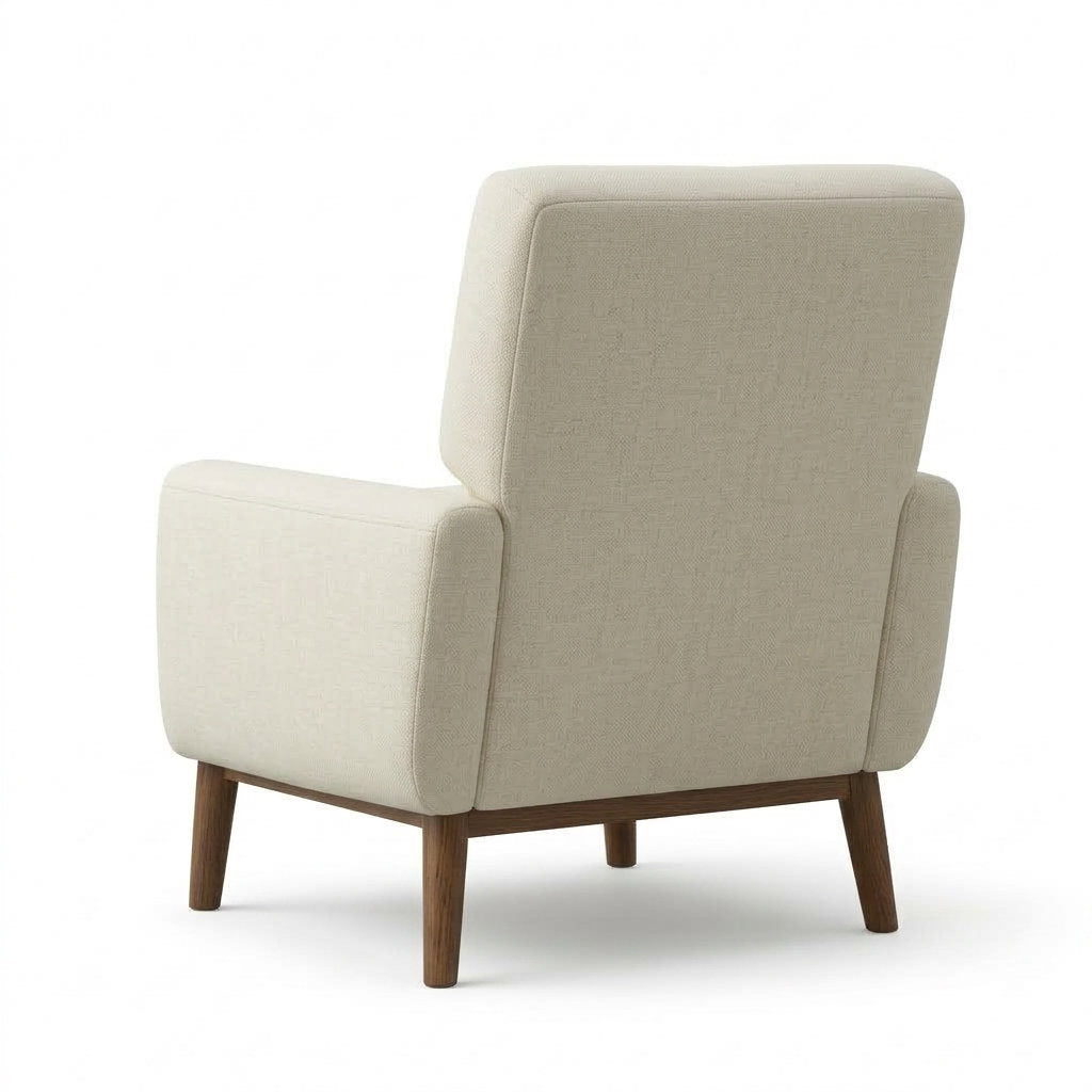 Sillón Tranquillità · Pino Minimalista: Tu Refugio Cómodo - Vista Ángulo Tres Cuartos Opuesto Fondo Blanco | LEMICH Muebles de Lujo Ocotlán