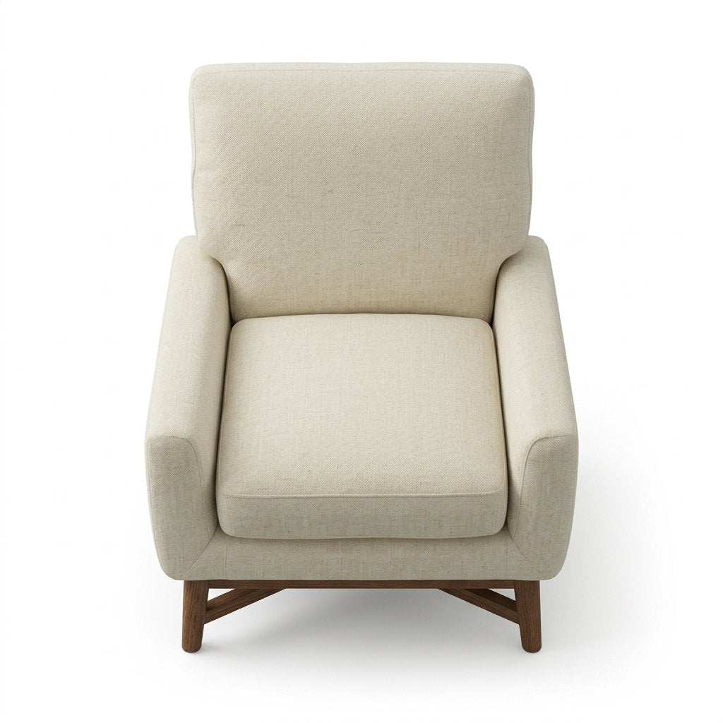 Sillón Tranquillità · Pino Minimalista: Tu Refugio Cómodo - Vista Ángulo Superior Elevado Fondo Blanco | LEMICH Muebles de Lujo Ocotlán