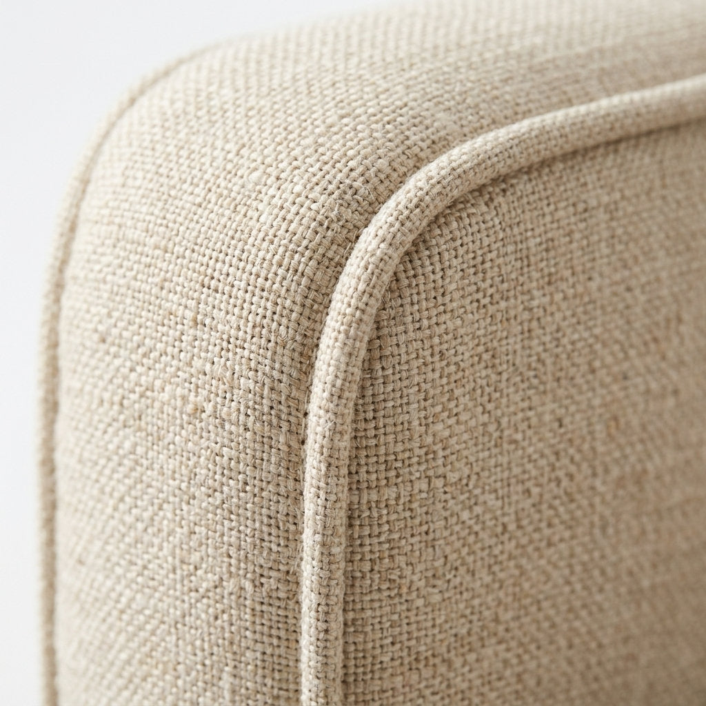 Sillón Tranquillità · Pino Minimalista: Tu Refugio Cómodo - Macro Detalle de Trama Textil y Costuras | LEMICH Muebles de Lujo Ocotlán