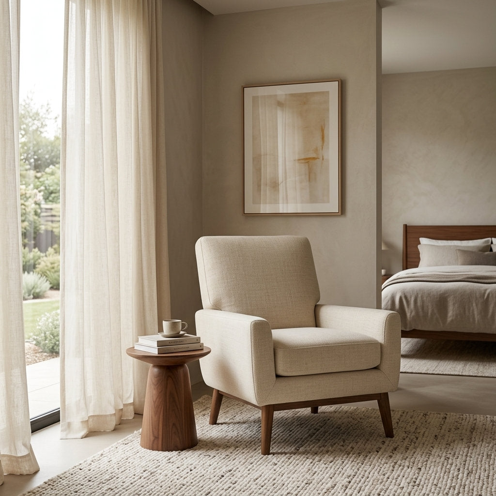 Sillón Tranquillità · Pino Minimalista: Tu Refugio Cómodo - Ambientada en Suite Principal Serene | LEMICH Muebles de Lujo Ocotlán