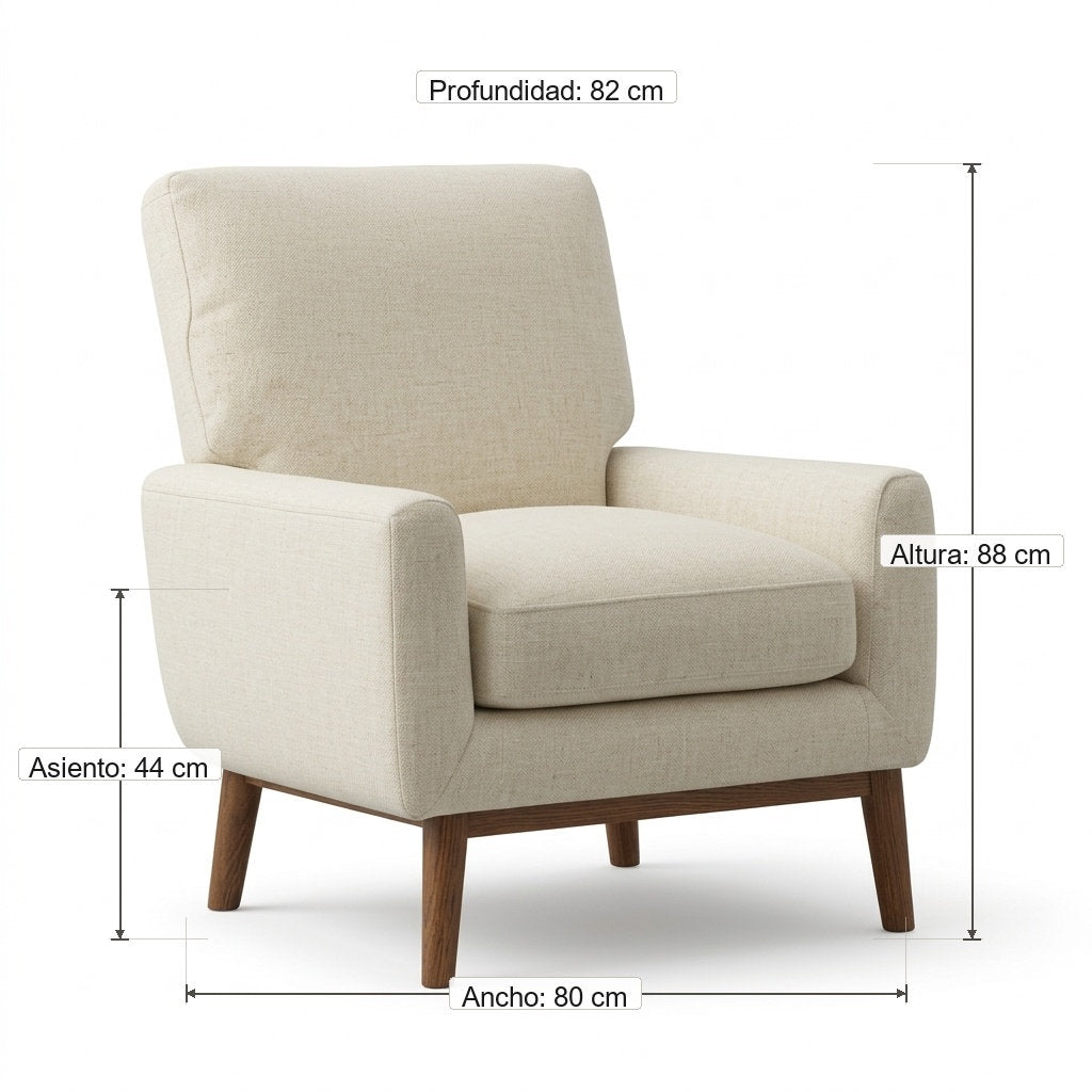 Sillón Tranquillità · Pino Minimalista: Tu Refugio Cómodo - Guía de Medidas y Proporciones en Centímetros | LEMICH Muebles de Lujo Ocotlán