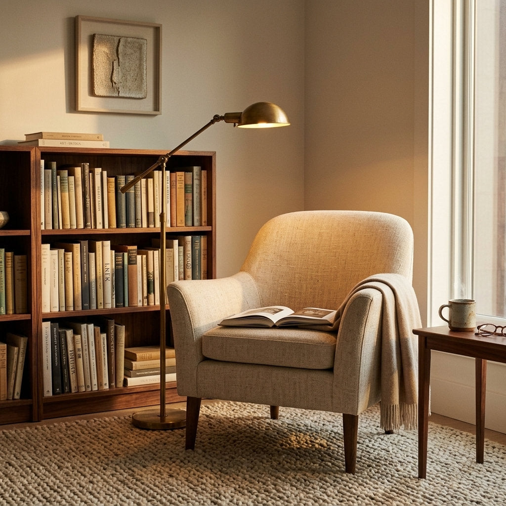 Sillón Velluto Terciopelo · Confort Premium - Ambientada en Rincón de Lectura con Librero | LEMICH Muebles de Lujo Ocotlán