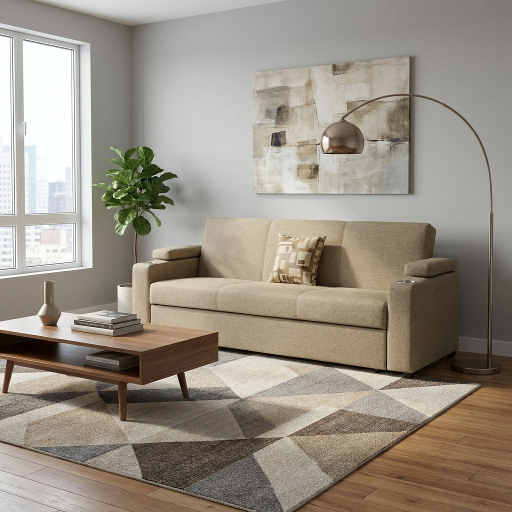 Sofá Cama Divano Verona con Portavasos Integrados - Ambientada Panorámica - Salón Integrado | LEMICH Muebles de Lujo